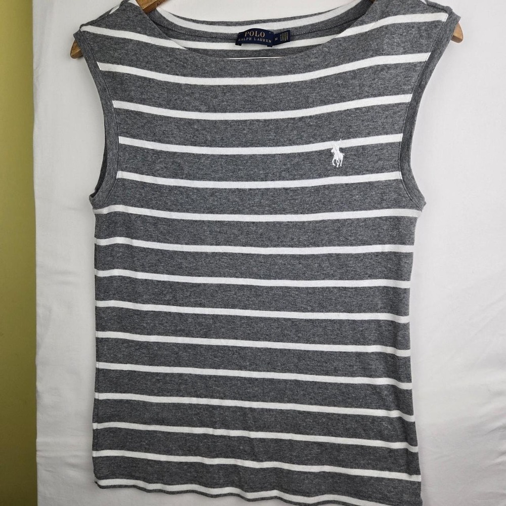 Polo Ralph Lauren grey + white striped tank top Size M